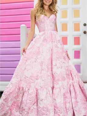 Sherri Hill Pink Strapless Floral Ball Gown
